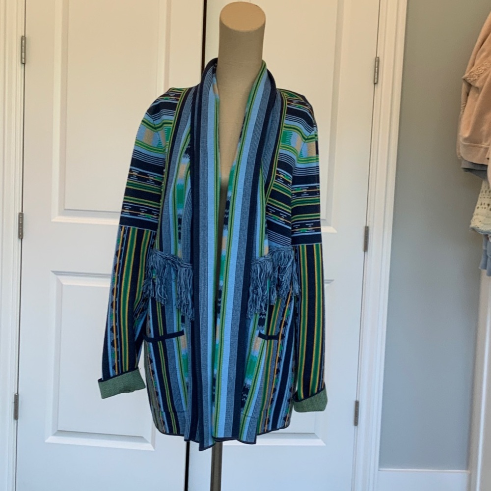 BCBGMaxAzria Blue and Green Striped Blazer